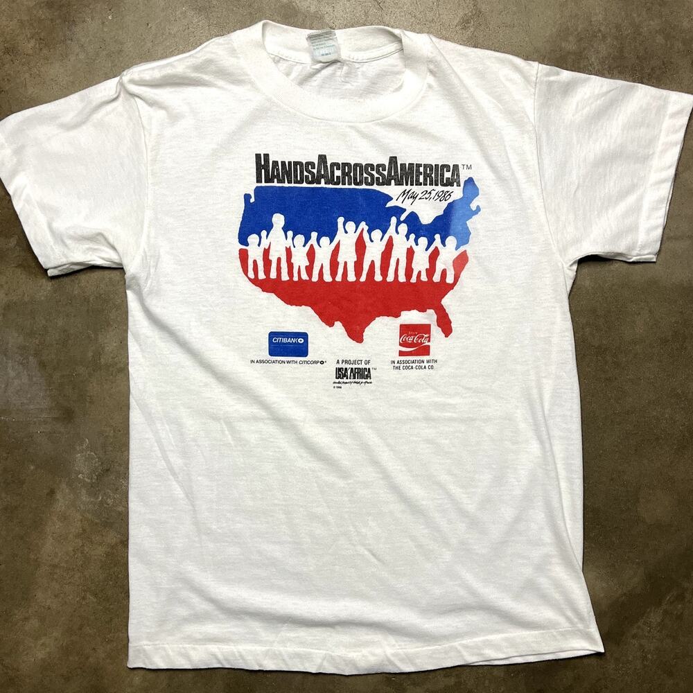 Hands Across America T Shirt Mens L 1986 Vintage White